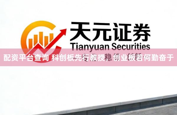 配资平台查询 科创板先行教授，创业板若何勤奋于