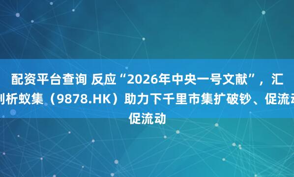 配资平台查询 反应“2026年中央一号文献”,汇剖析蚁集(9878.HK)助力下千里市集扩破钞、促流动