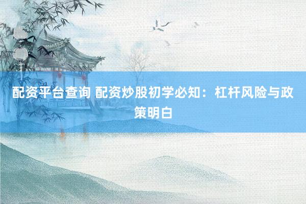 配资平台查询 配资炒股初学必知:杠杆风险与政策明白
