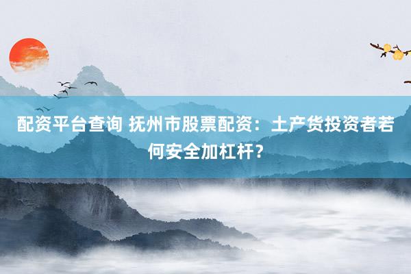 配资平台查询 抚州市股票配资：土产货投资者若何安全加杠杆？