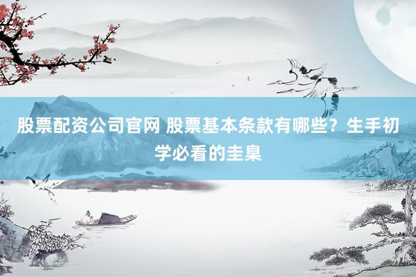 股票配资公司官网 股票基本条款有哪些?生手初学必看的圭臬